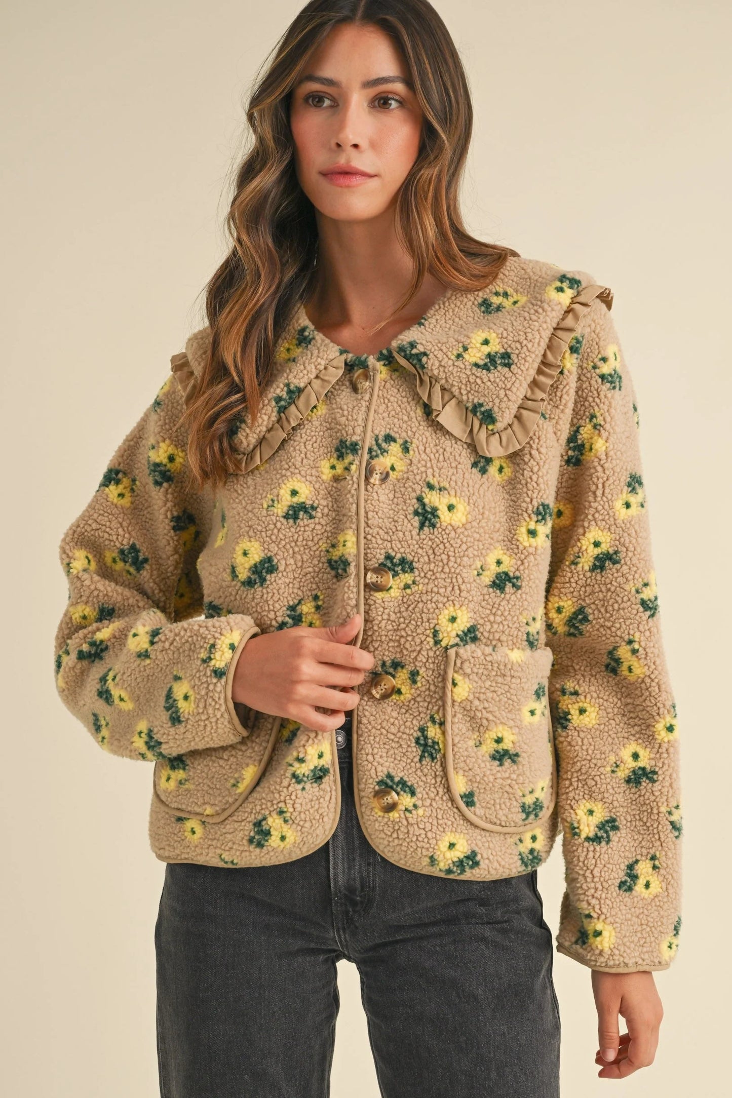 Floral Sherpa Jacket-S