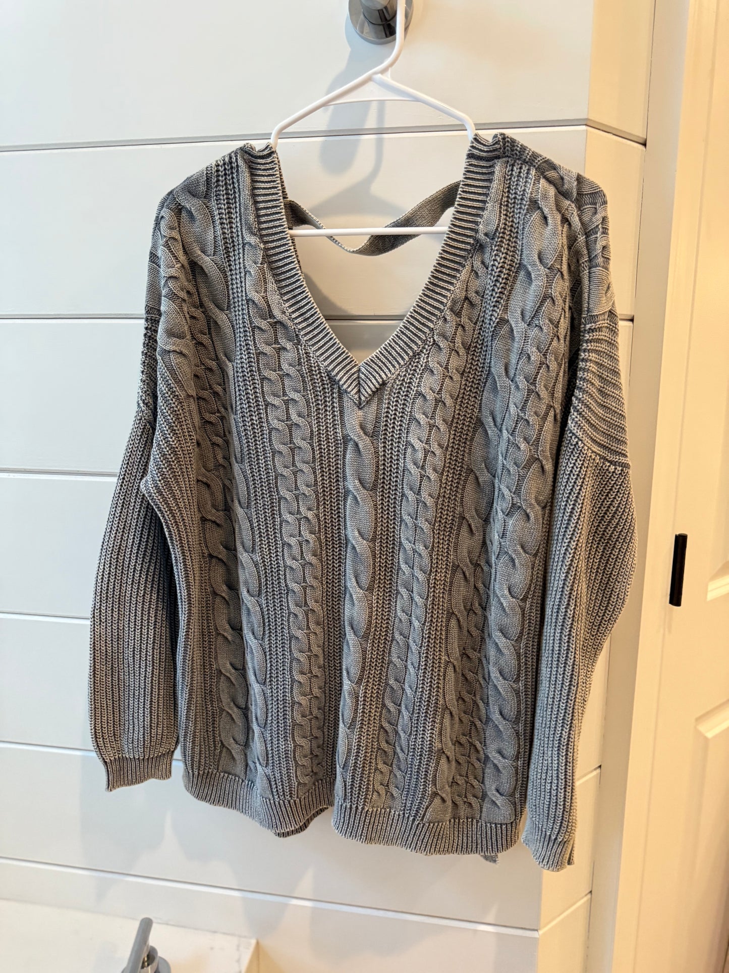 Grey Cable Sweater-S