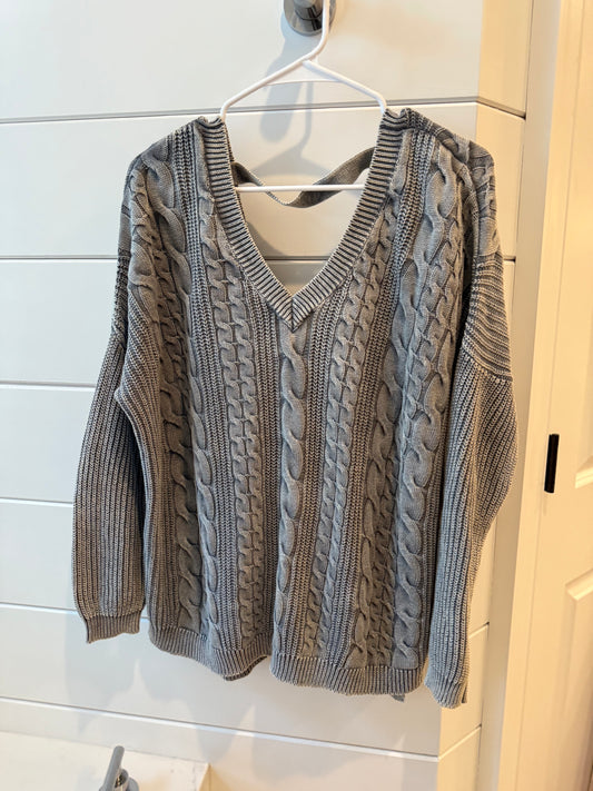 Grey Cable Sweater-S