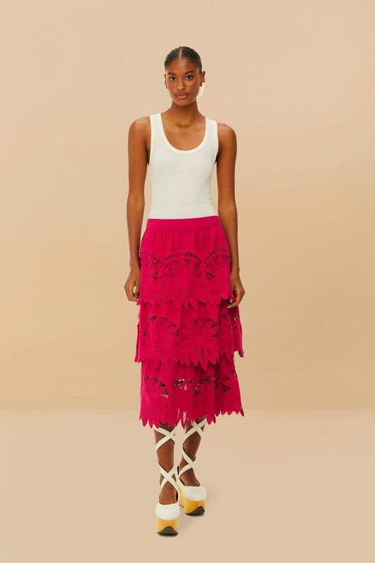 11. Pink Daisy Midi Skirt-Farm Rio-S
