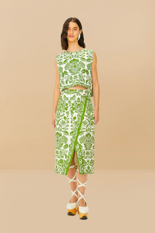12. Green Tapestry Midi Skirt-L. Rio-S
